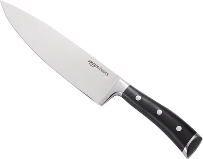 Classic 8-inch Full Tang High Carbon Stainless Steel Chef's Knife, Multipurpose Kitchen Knife with Three Rivets, Silver