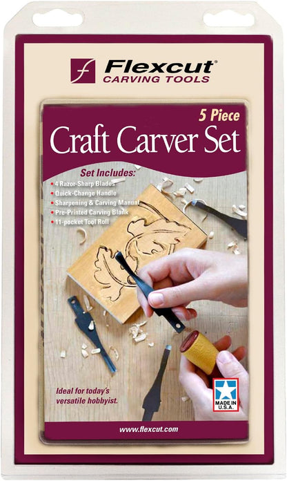 Wood Carving Tools | 11 Piece Craft Carver Set | Includes 10 1095 High Carbon Steel Blades and Interchangeable Ergonomic ABS Handle | SK107 | Made in the U.S.A.