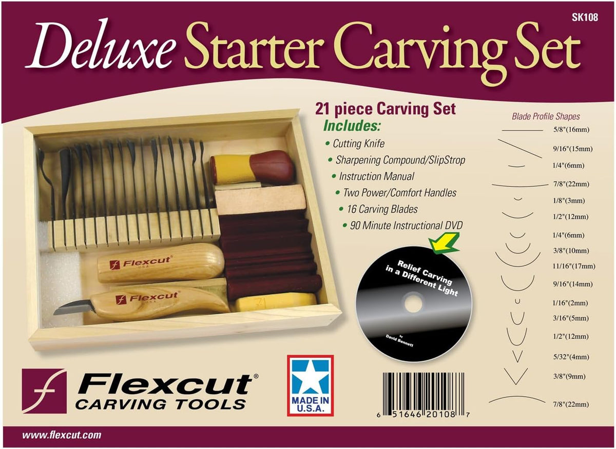 Wood Carving Tools | 11 Piece Craft Carver Set | Includes 10 1095 High Carbon Steel Blades and Interchangeable Ergonomic ABS Handle | SK107 | Made in the U.S.A.