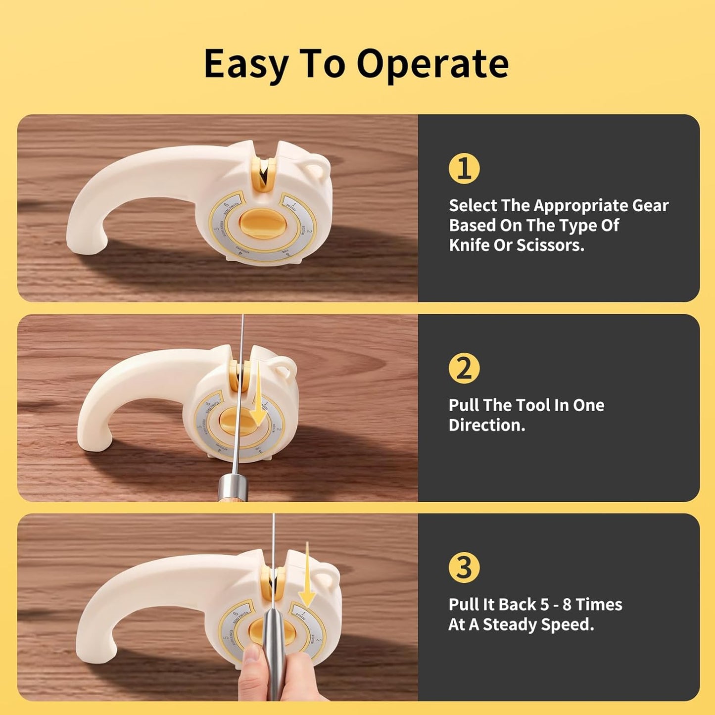 6-in-1 Knife Sharpener with Rotary Knob, Multi-Use Sharpener for Kitchen Knives, Scissors & Bread Knives, Non-Slip Base, Hole for Hanging & Compact Design,Professional Manual Blade Sharpening