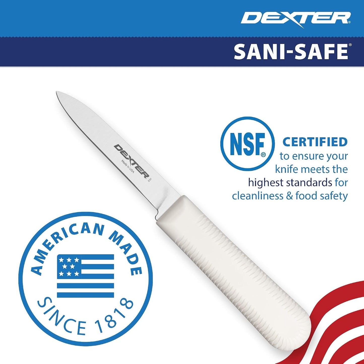 S104PCP Sani-Safe 15303 Cook’s Paring Knife, 3-1/4" High Carbon Stain-Free Steel Blade, Textured Non-Slip White Polypropylene Handle, Spear Point Kitchen Prep Knife, NSF, Made in USA
