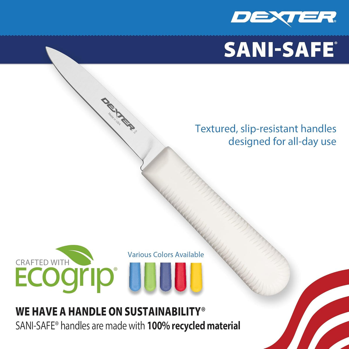 S104PCP Sani-Safe 15303 Cook’s Paring Knife, 3-1/4" High Carbon Stain-Free Steel Blade, Textured Non-Slip White Polypropylene Handle, Spear Point Kitchen Prep Knife, NSF, Made in USA