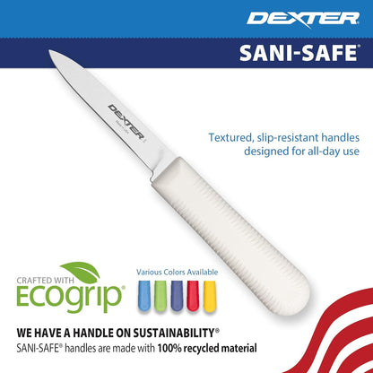 S104PCP Sani-Safe 15303 Cook’s Paring Knife, 3-1/4" High Carbon Stain-Free Steel Blade, Textured Non-Slip White Polypropylene Handle, Spear Point Kitchen Prep Knife, NSF, Made in USA