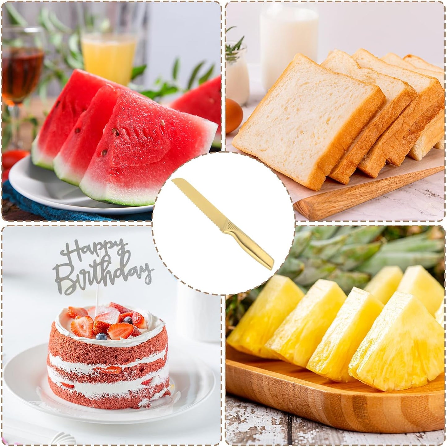 Bread Knives, 8 Inches Stainless Steel Razor Sharp Wavy Edge Serrated Knife for Slicing Homemade Bread Sourdough, Gold
