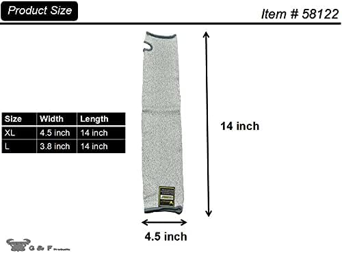 G & F 58122XL CUTShield 14-Inch Long Sleeve with Thumb Hole, Cut Resistant Level 5, Slash Resistant Sleeve(Larger Arm Width compared to size Large), Grey, X-Large, 1 Piece