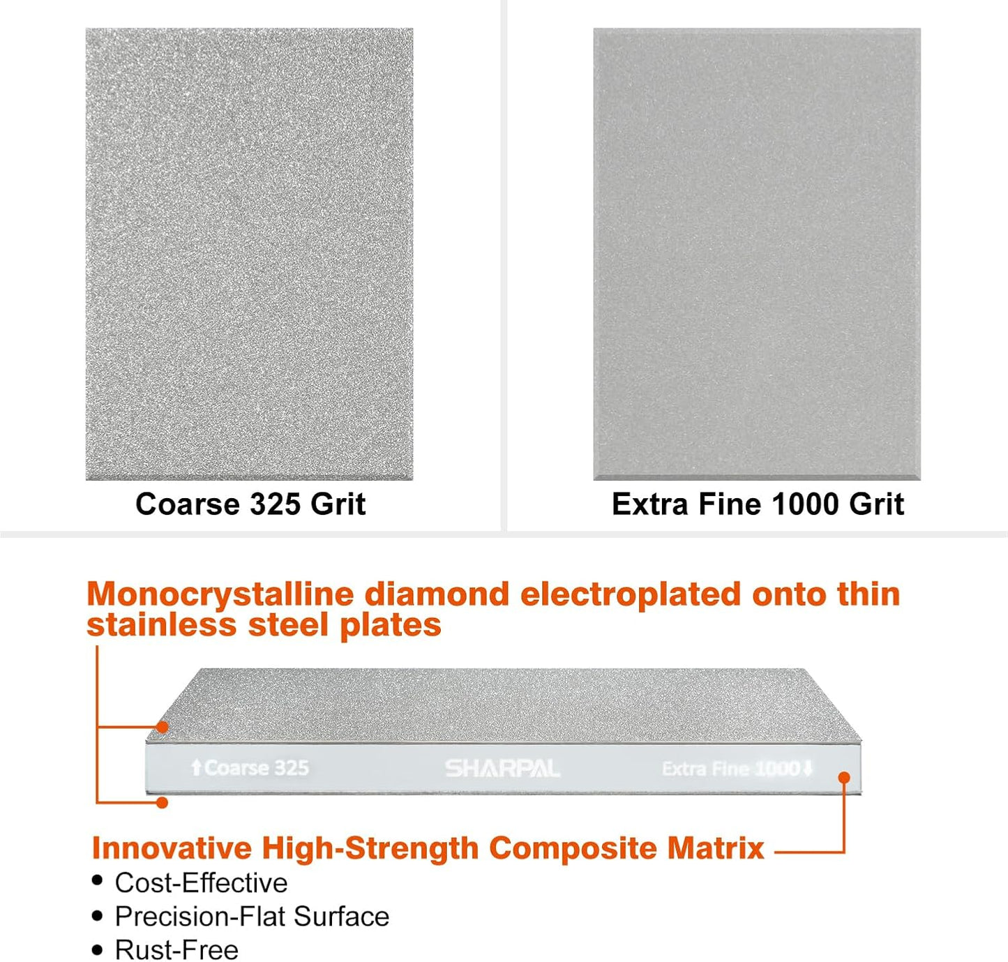 168H Large 8" x 3" Dual-Grit Diamond Sharpening Stone – Coarse 325 & Extra-Fine 1000 Grit Monocrystalline Diamond Whetstone, Professional Knife Sharpener with Anti-Slip Pad and Angle Guide