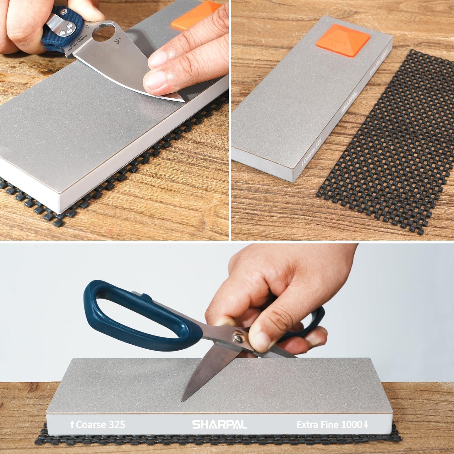 168H Large 8" x 3" Dual-Grit Diamond Sharpening Stone – Coarse 325 & Extra-Fine 1000 Grit Monocrystalline Diamond Whetstone, Professional Knife Sharpener with Anti-Slip Pad and Angle Guide