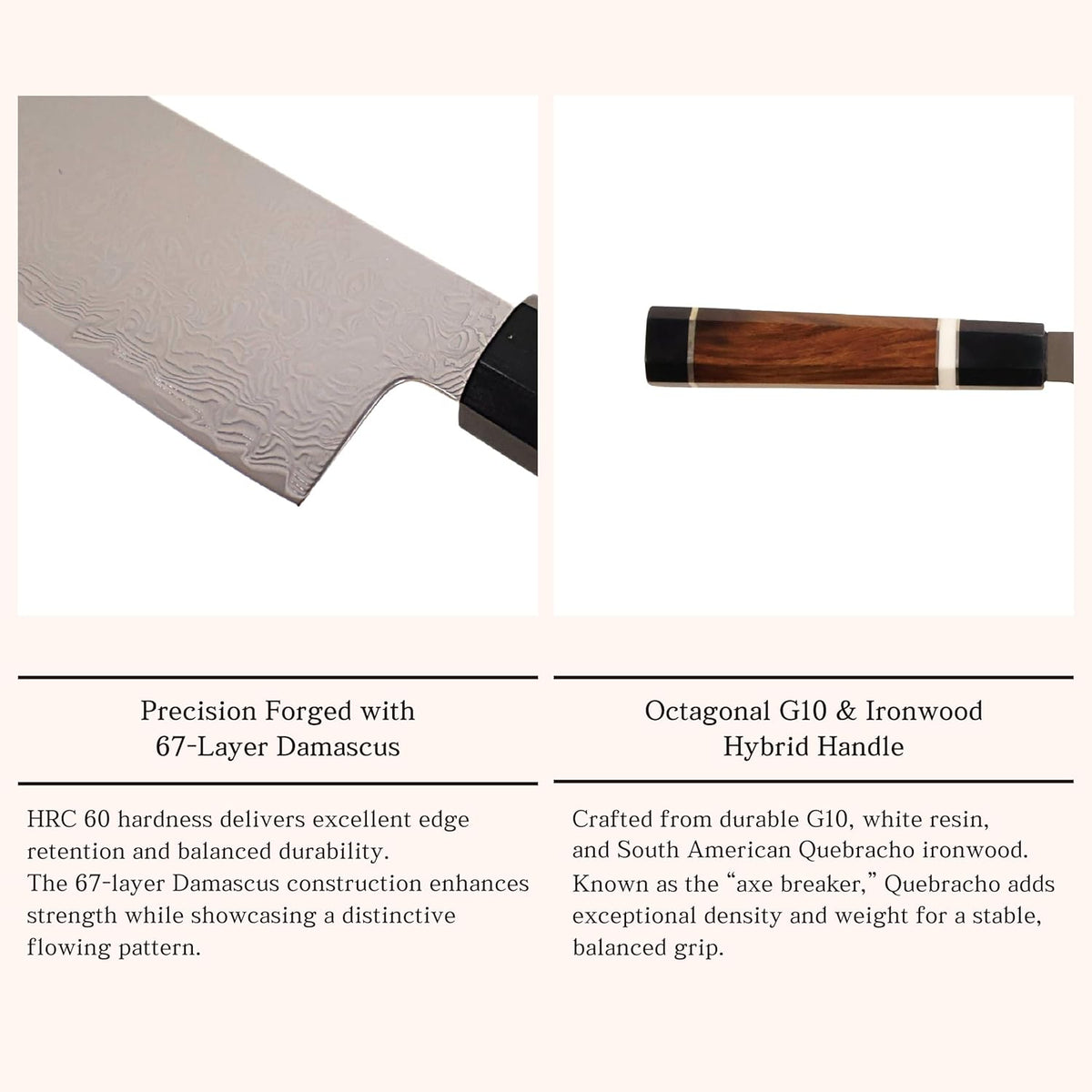 Kagetsu Kiritsuke Gyuto Chef Knife 8.5", 67 Layer Damascus Steel Japanese Style Chef Knife, Ironwood Octagonal Handle