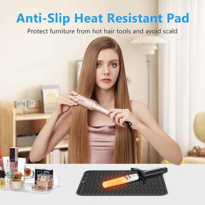 Heat Resistant Mat Oversize Curling Iron Mat Silicone Hot Hair Tools Mat for Hair Straightener,Flat Irons,Hair Styling Tools Countertop protection Portable Travel Mat 14.2" x 11"
