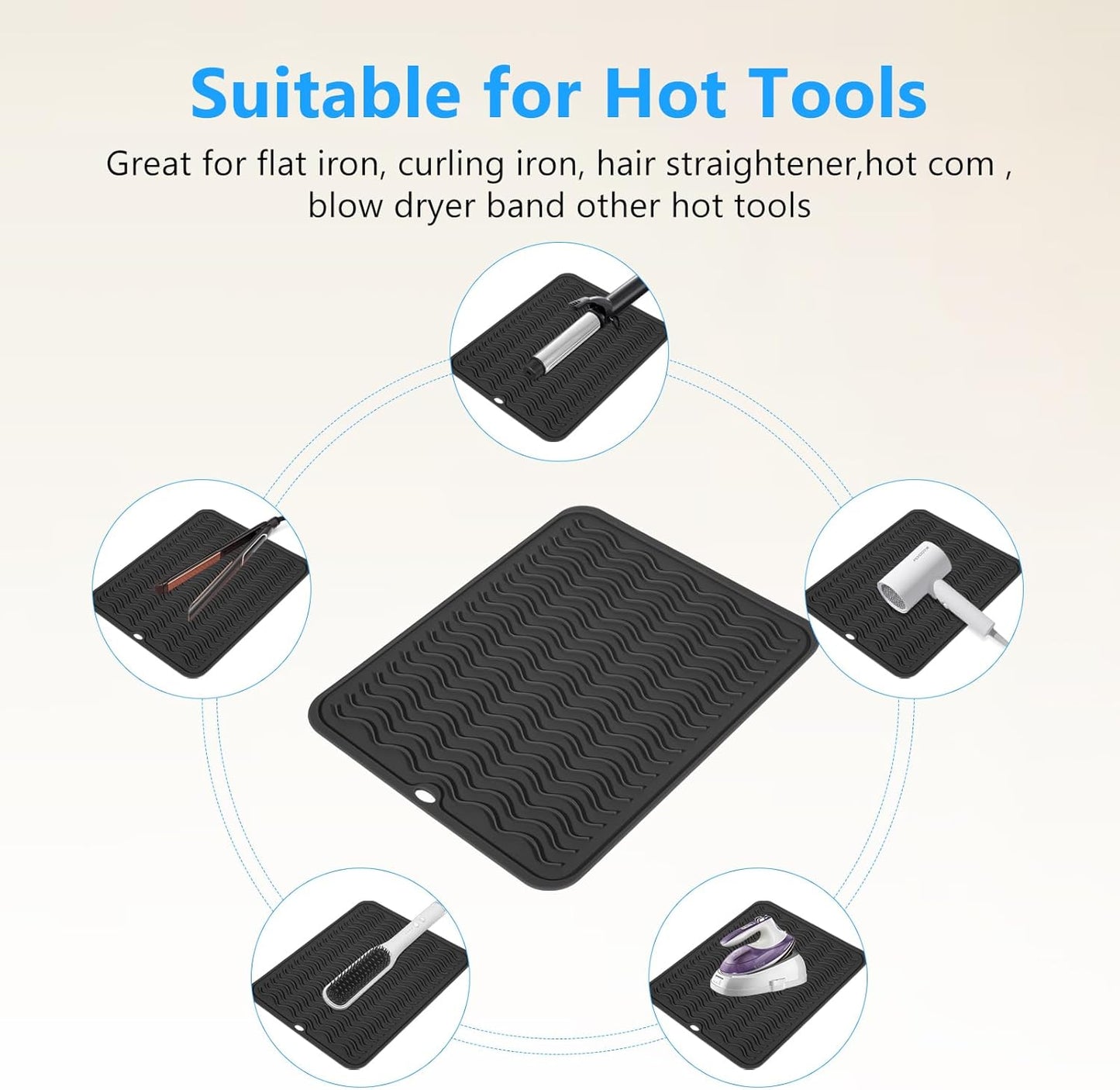 Heat Resistant Mat Oversize Curling Iron Mat Silicone Hot Hair Tools Mat for Hair Straightener,Flat Irons,Hair Styling Tools Countertop protection Portable Travel Mat 14.2" x 11"