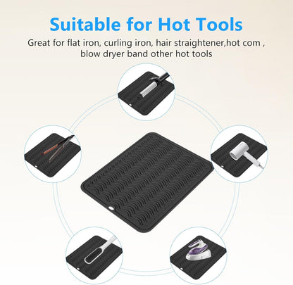 Heat Resistant Mat Oversize Curling Iron Mat Silicone Hot Hair Tools Mat for Hair Straightener,Flat Irons,Hair Styling Tools Countertop protection Portable Travel Mat 14.2" x 11"