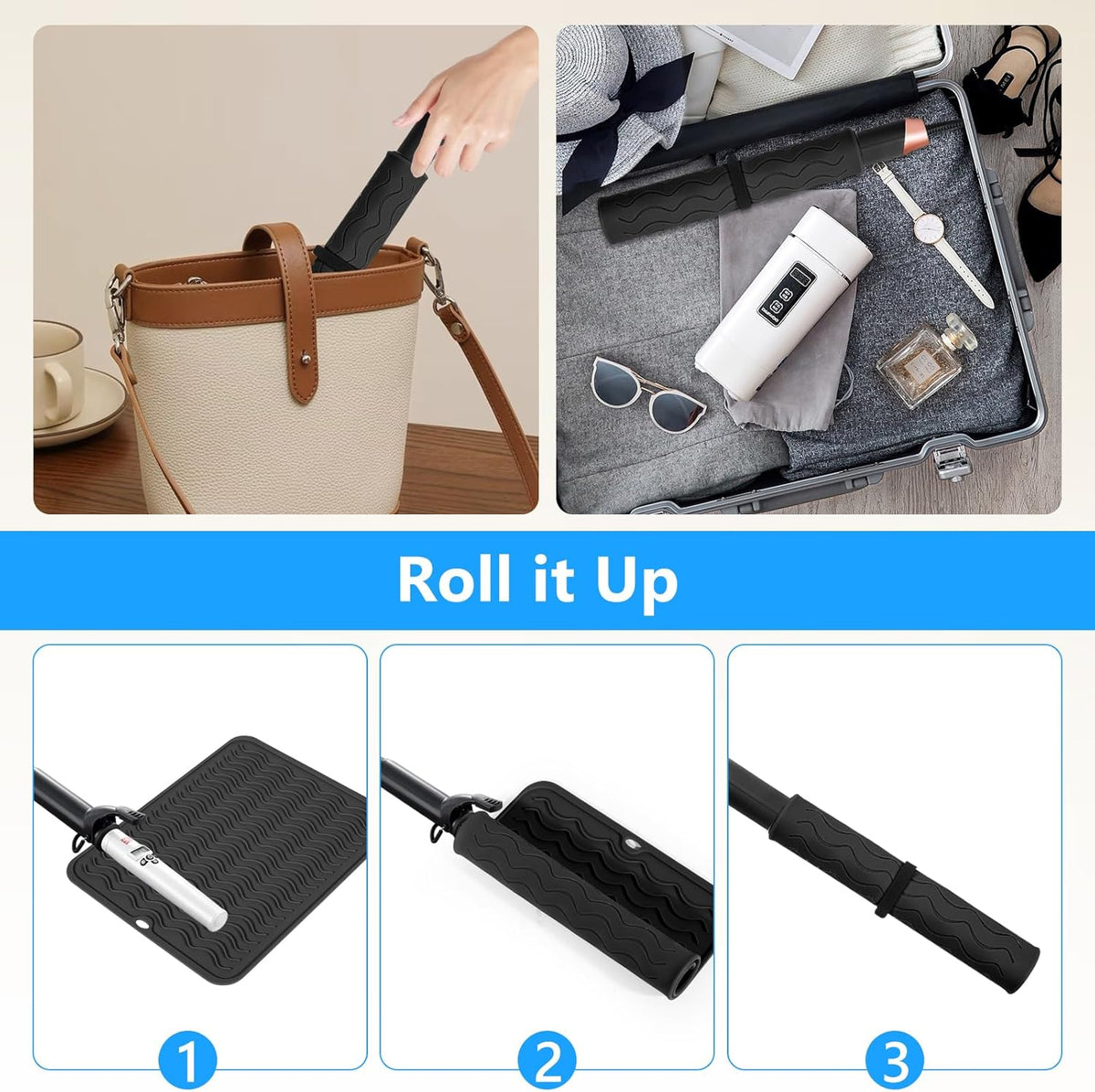 Heat Resistant Mat Oversize Curling Iron Mat Silicone Hot Hair Tools Mat for Hair Straightener,Flat Irons,Hair Styling Tools Countertop protection Portable Travel Mat 14.2" x 11"