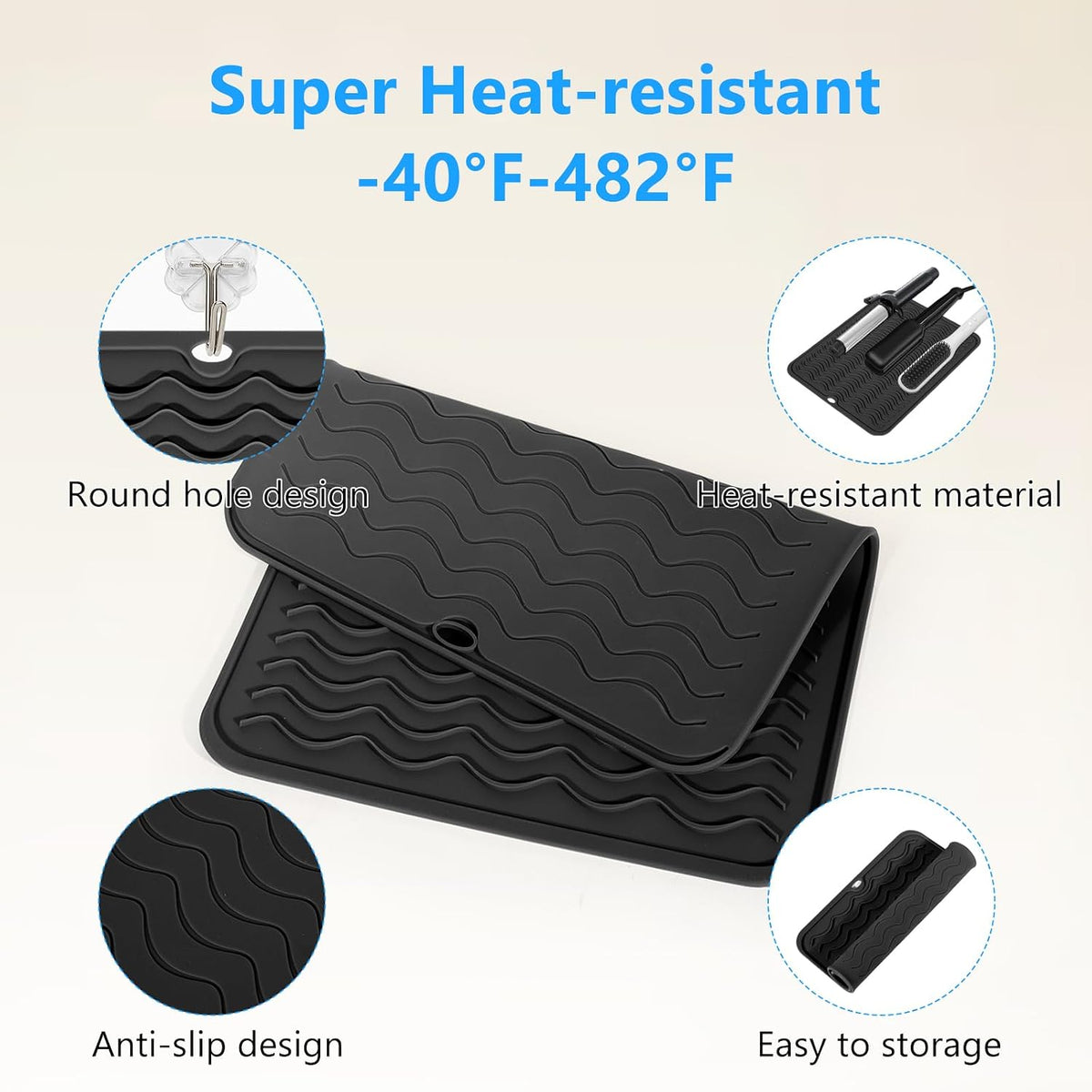 Heat Resistant Mat Oversize Curling Iron Mat Silicone Hot Hair Tools Mat for Hair Straightener,Flat Irons,Hair Styling Tools Countertop protection Portable Travel Mat 14.2" x 11"