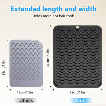 Heat Resistant Mat Oversize Curling Iron Mat Silicone Hot Hair Tools Mat for Hair Straightener,Flat Irons,Hair Styling Tools Countertop protection Portable Travel Mat 14.2" x 11"