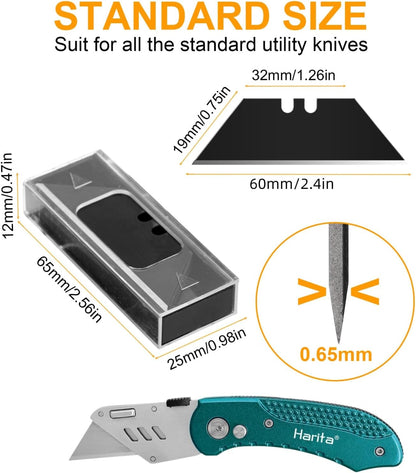 60 Pack Utility Knife Blade VARIETY PACK - Multi-Type SK5 Heavy Duty Blades with Plastic Case - Universal Fit for Standard Box Cutters