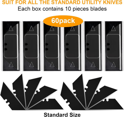 60 Pack Utility Knife Blade VARIETY PACK - Multi-Type SK5 Heavy Duty Blades with Plastic Case - Universal Fit for Standard Box Cutters