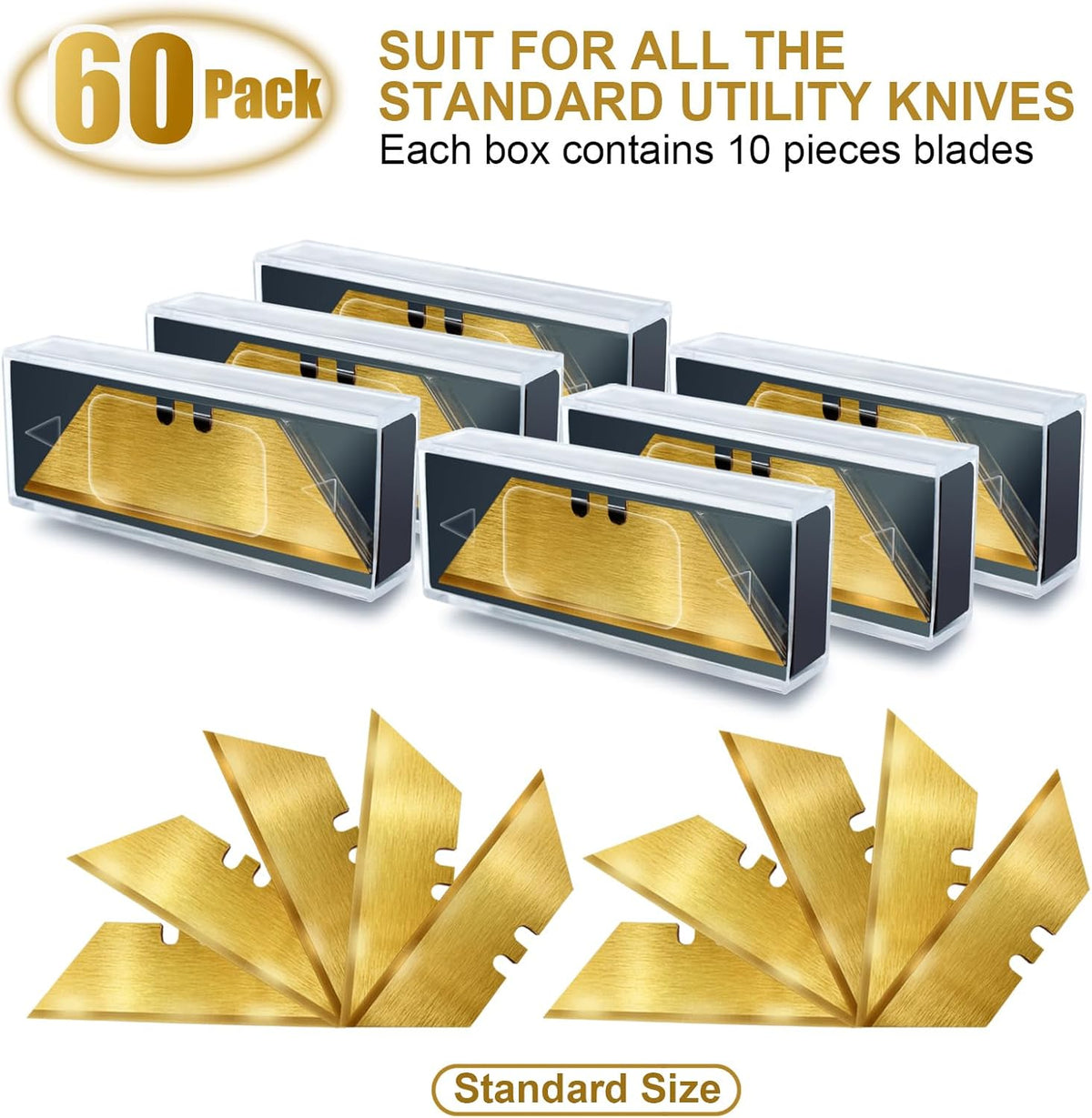 60 Pack Utility Knife Blade VARIETY PACK - Multi-Type SK5 Heavy Duty Blades with Plastic Case - Universal Fit for Standard Box Cutters