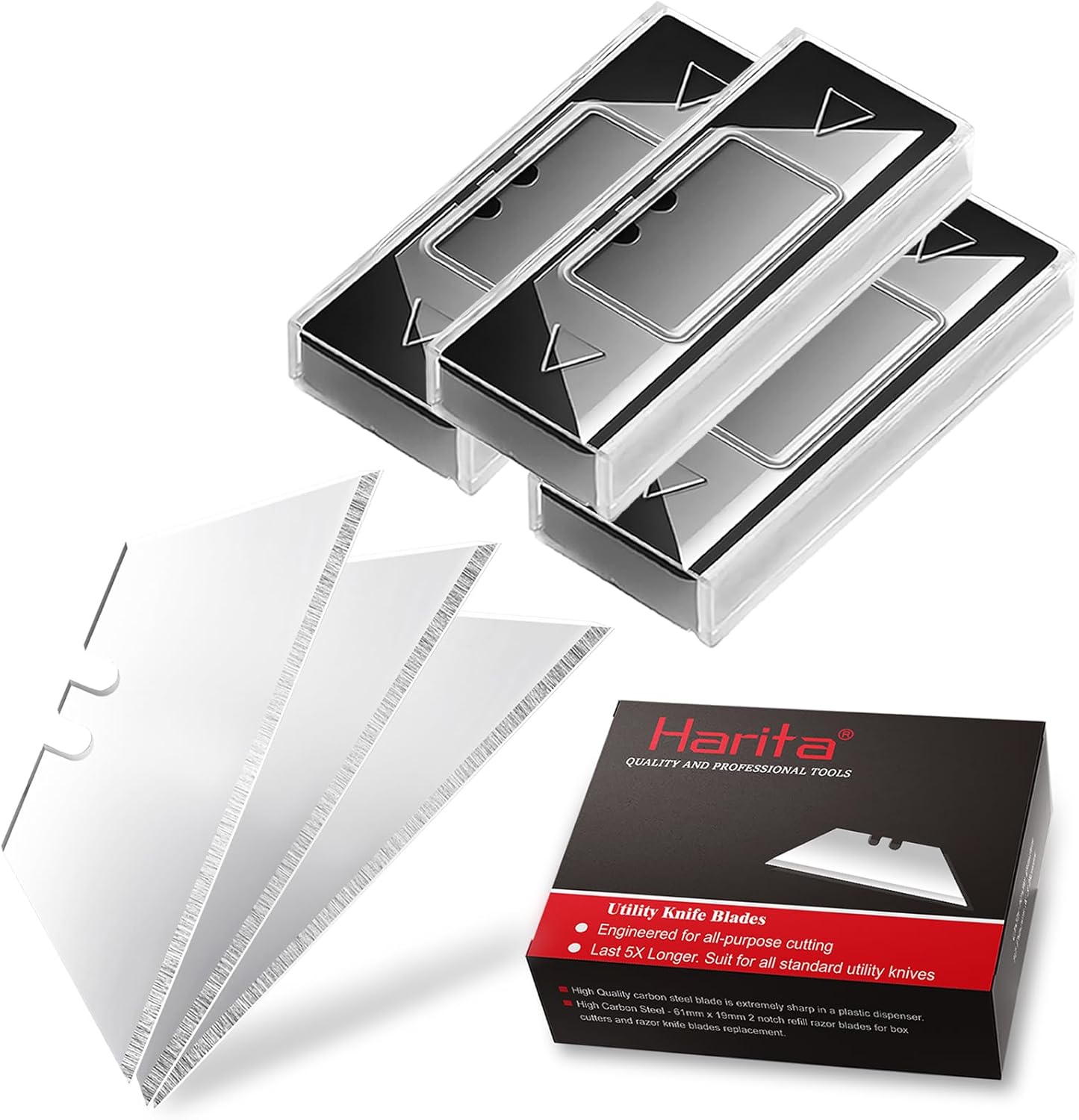 60 Pack Utility Knife Blade VARIETY PACK - Multi-Type SK5 Heavy Duty Blades with Plastic Case - Universal Fit for Standard Box Cutters