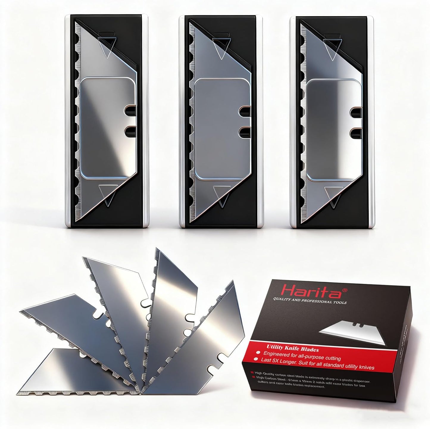 60 Pack Utility Knife Blade VARIETY PACK - Multi-Type SK5 Heavy Duty Blades with Plastic Case - Universal Fit for Standard Box Cutters