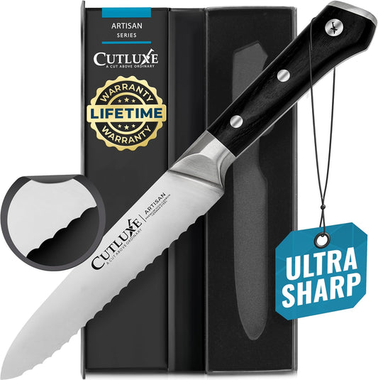 Serrated Utility Knife, 5" Tomato Knife – Ultra Sharp Blade | Forged High Carbon German Steel, Full Tang Ergonomic Handle – Artisan Series