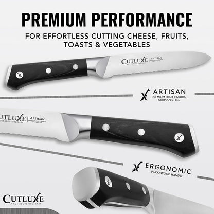 Serrated Utility Knife, 5" Tomato Knife – Ultra Sharp Blade | Forged High Carbon German Steel, Full Tang Ergonomic Handle – Artisan Series