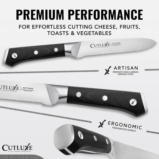 Serrated Utility Knife, 5" Tomato Knife – Ultra Sharp Blade | Forged High Carbon German Steel, Full Tang Ergonomic Handle – Artisan Series