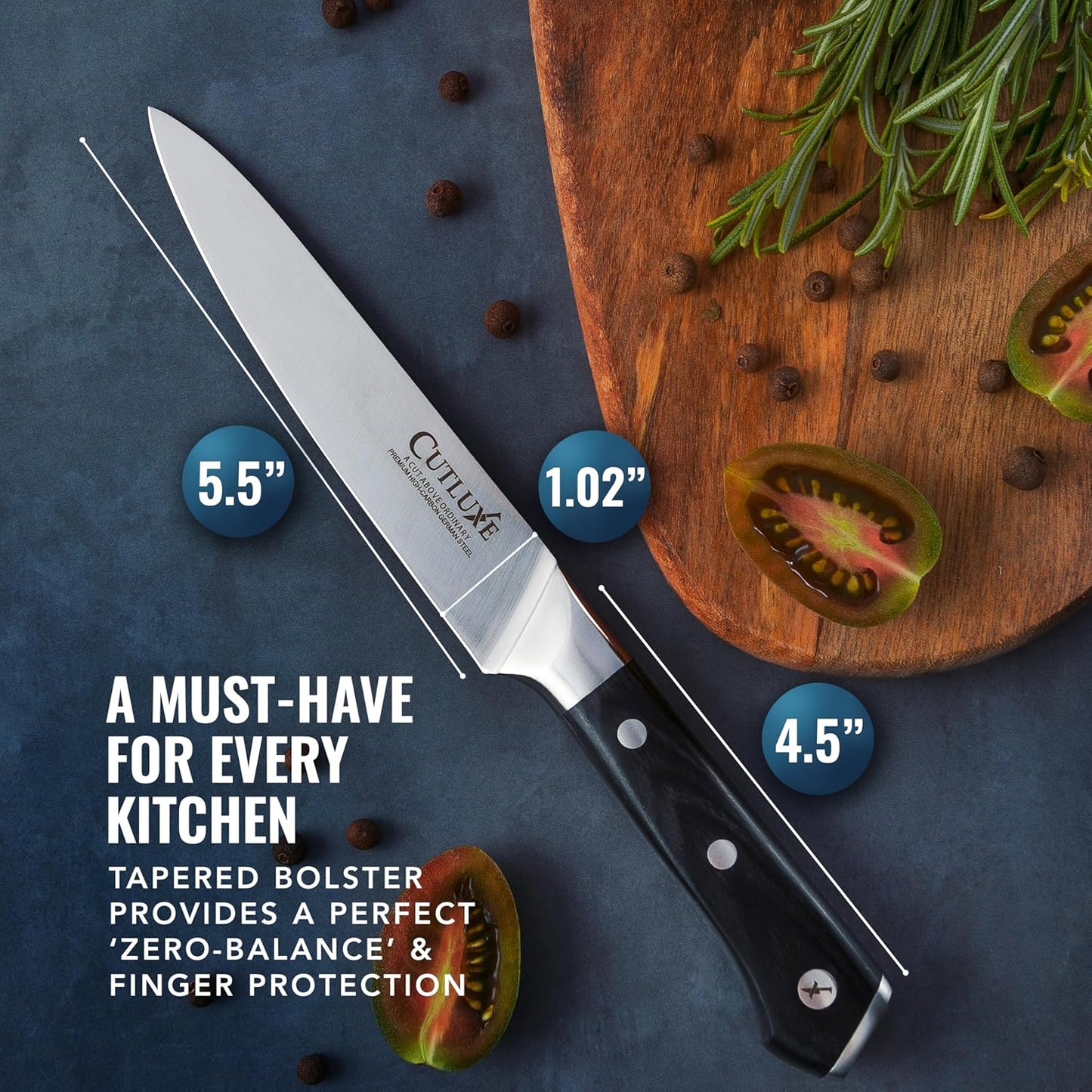 Serrated Utility Knife, 5" Tomato Knife – Ultra Sharp Blade | Forged High Carbon German Steel, Full Tang Ergonomic Handle – Artisan Series