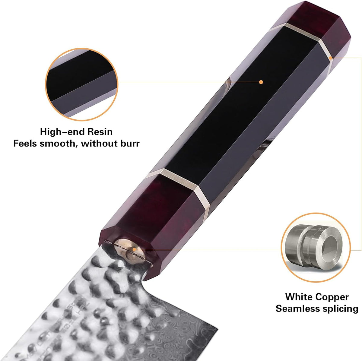 Eternity Series Japanese Santoku Knife with ABS sheath, Professional Kitchen Knife, 9Cr18MoV Damascus Steel Blade, Resin Octagonal Handle, for Meat, Fruits, Vegetables, 7 Inches