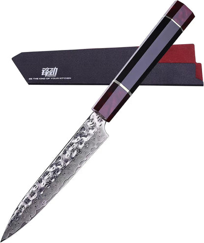 Eternity Series Japanese Santoku Knife with ABS sheath, Professional Kitchen Knife, 9Cr18MoV Damascus Steel Blade, Resin Octagonal Handle, for Meat, Fruits, Vegetables, 7 Inches