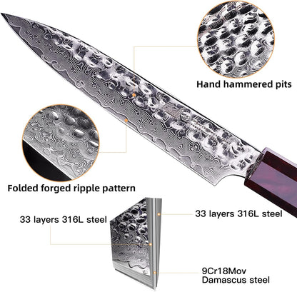 Eternity Series Japanese Santoku Knife with ABS sheath, Professional Kitchen Knife, 9Cr18MoV Damascus Steel Blade, Resin Octagonal Handle, for Meat, Fruits, Vegetables, 7 Inches
