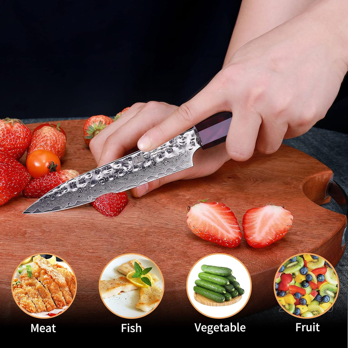 Eternity Series Japanese Santoku Knife with ABS sheath, Professional Kitchen Knife, 9Cr18MoV Damascus Steel Blade, Resin Octagonal Handle, for Meat, Fruits, Vegetables, 7 Inches