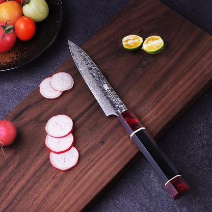 Eternity Series Japanese Santoku Knife with ABS sheath, Professional Kitchen Knife, 9Cr18MoV Damascus Steel Blade, Resin Octagonal Handle, for Meat, Fruits, Vegetables, 7 Inches