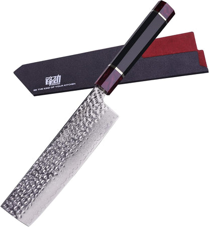 Eternity Series Japanese Santoku Knife with ABS sheath, Professional Kitchen Knife, 9Cr18MoV Damascus Steel Blade, Resin Octagonal Handle, for Meat, Fruits, Vegetables, 7 Inches