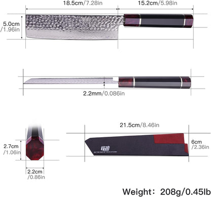 Eternity Series Japanese Santoku Knife with ABS sheath, Professional Kitchen Knife, 9Cr18MoV Damascus Steel Blade, Resin Octagonal Handle, for Meat, Fruits, Vegetables, 7 Inches