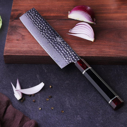 Eternity Series Japanese Santoku Knife with ABS sheath, Professional Kitchen Knife, 9Cr18MoV Damascus Steel Blade, Resin Octagonal Handle, for Meat, Fruits, Vegetables, 7 Inches