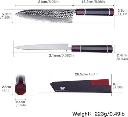 Eternity Series Japanese Santoku Knife with ABS sheath, Professional Kitchen Knife, 9Cr18MoV Damascus Steel Blade, Resin Octagonal Handle, for Meat, Fruits, Vegetables, 7 Inches