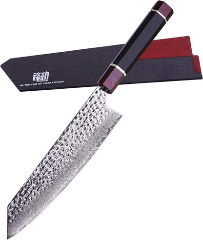 Eternity Series Japanese Santoku Knife with ABS sheath, Professional Kitchen Knife, 9Cr18MoV Damascus Steel Blade, Resin Octagonal Handle, for Meat, Fruits, Vegetables, 7 Inches