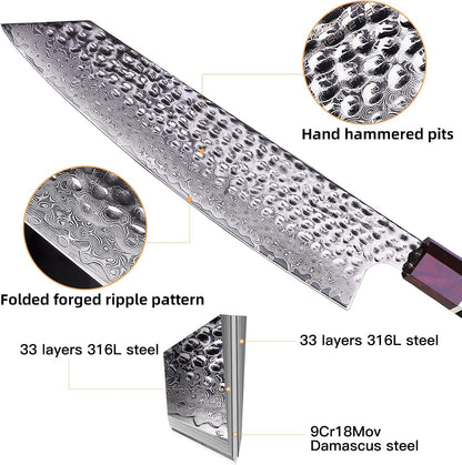 Eternity Series Japanese Santoku Knife with ABS sheath, Professional Kitchen Knife, 9Cr18MoV Damascus Steel Blade, Resin Octagonal Handle, for Meat, Fruits, Vegetables, 7 Inches