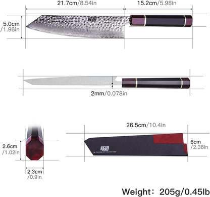 Eternity Series Japanese Santoku Knife with ABS sheath, Professional Kitchen Knife, 9Cr18MoV Damascus Steel Blade, Resin Octagonal Handle, for Meat, Fruits, Vegetables, 7 Inches