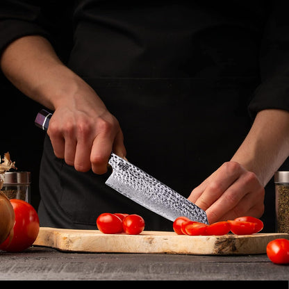Eternity Series Japanese Santoku Knife with ABS sheath, Professional Kitchen Knife, 9Cr18MoV Damascus Steel Blade, Resin Octagonal Handle, for Meat, Fruits, Vegetables, 7 Inches