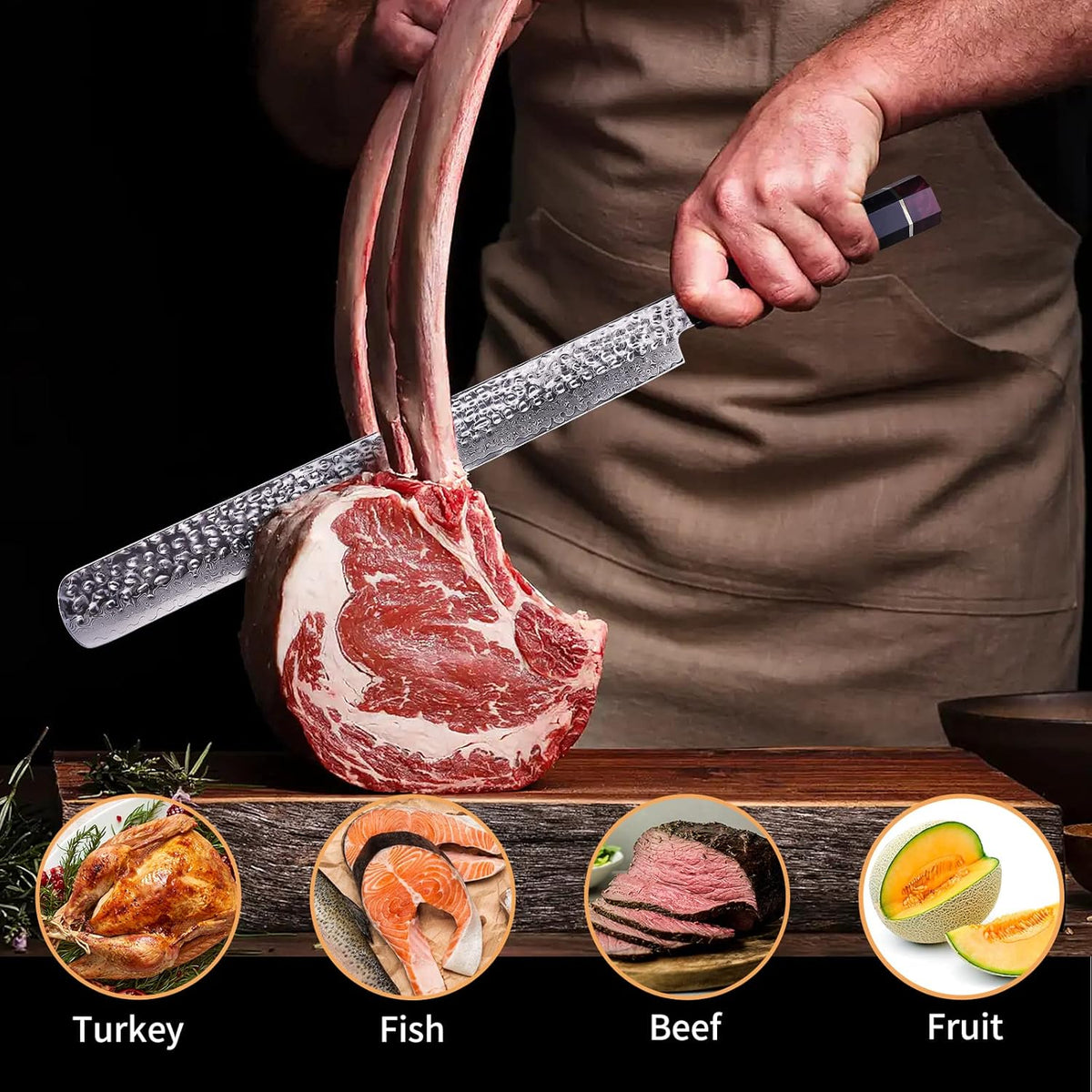 Eternity Series Japanese Santoku Knife with ABS sheath, Professional Kitchen Knife, 9Cr18MoV Damascus Steel Blade, Resin Octagonal Handle, for Meat, Fruits, Vegetables, 7 Inches
