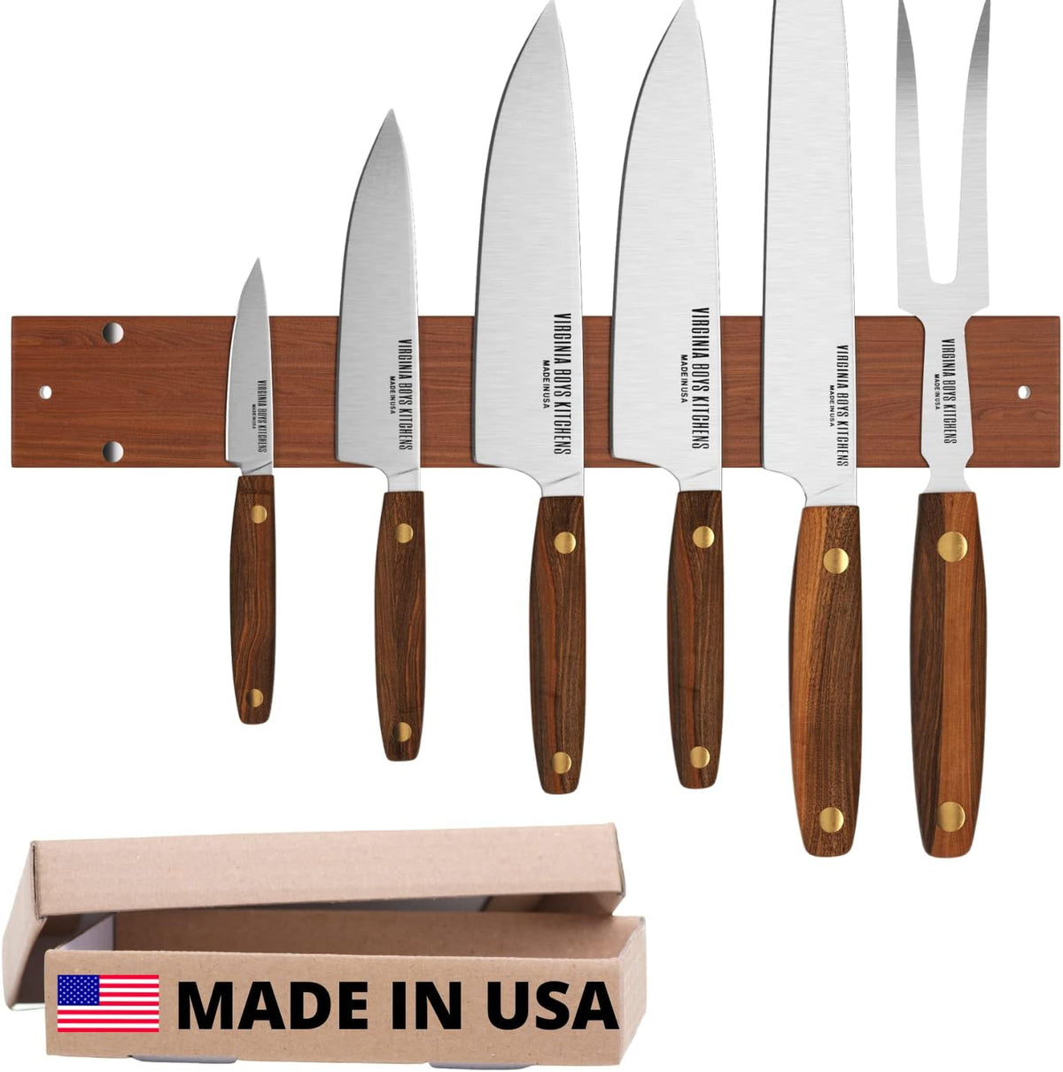 Powerful Magnetic Knife and Kitchen Tool Strip, Holder Made in USA with Black American Walnut Wood (16 inch)