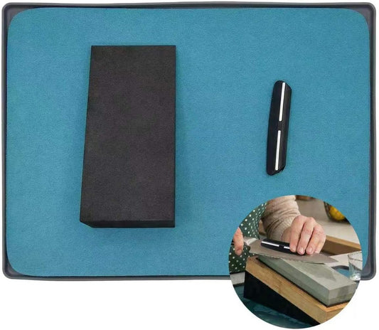 No-Mess Knife Sharpening Kit - Leak-Proof Silicone Tray & Absorbent Diatomite Mat with 15 Angled Whetstone Holder & Angle Guide | All-in-One Sharpening System