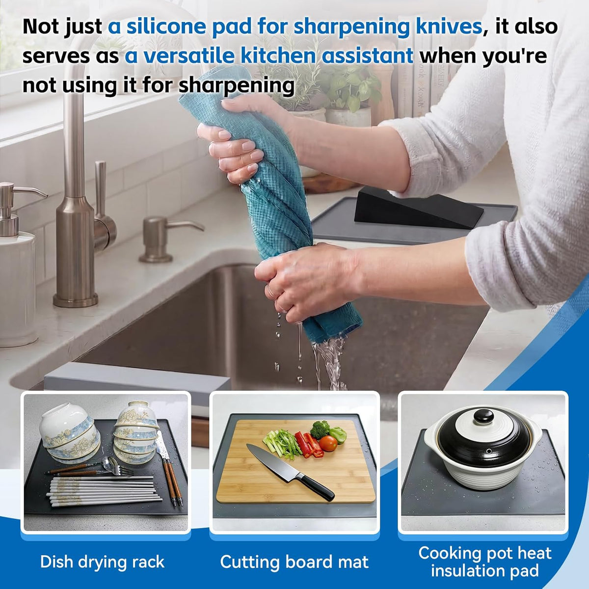 No-Mess Knife Sharpening Kit - Leak-Proof Silicone Tray & Absorbent Diatomite Mat with 15 Angled Whetstone Holder & Angle Guide | All-in-One Sharpening System