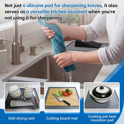 No-Mess Knife Sharpening Kit - Leak-Proof Silicone Tray & Absorbent Diatomite Mat with 15 Angled Whetstone Holder & Angle Guide | All-in-One Sharpening System