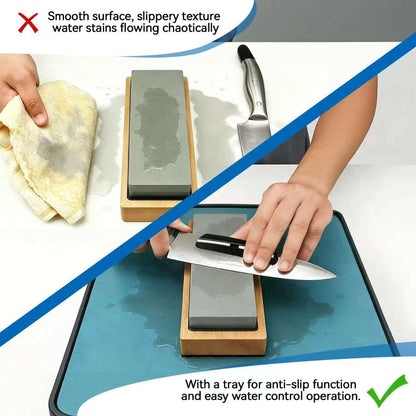 No-Mess Knife Sharpening Kit - Leak-Proof Silicone Tray & Absorbent Diatomite Mat with 15 Angled Whetstone Holder & Angle Guide | All-in-One Sharpening System