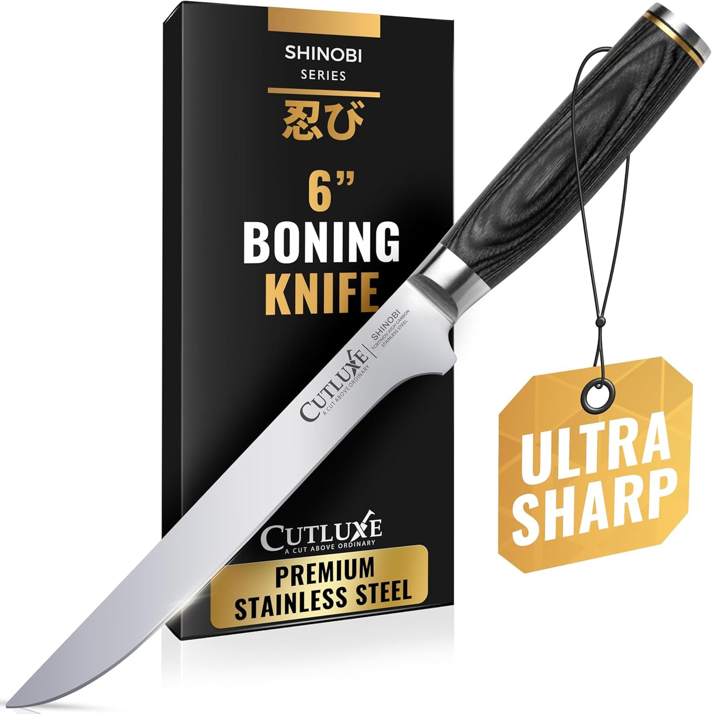 Japanese Boning Knife, 6" for Meat Cutting – Fillet Knife for Fish | Razor Sharp High Carbon Stainless Steel, Full Tang Pakkawood Handle – Shinobi Series
