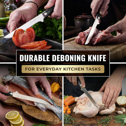 Japanese Boning Knife, 6" for Meat Cutting – Fillet Knife for Fish | Razor Sharp High Carbon Stainless Steel, Full Tang Pakkawood Handle – Shinobi Series