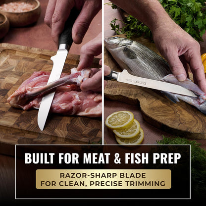 Japanese Boning Knife, 6" for Meat Cutting – Fillet Knife for Fish | Razor Sharp High Carbon Stainless Steel, Full Tang Pakkawood Handle – Shinobi Series