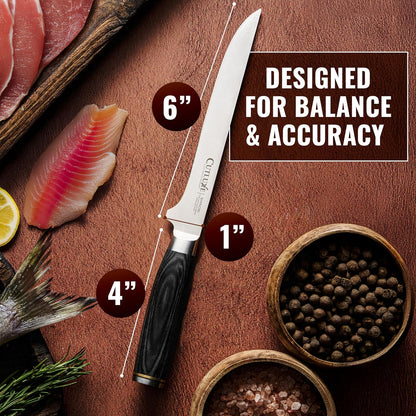 Japanese Boning Knife, 6" for Meat Cutting – Fillet Knife for Fish | Razor Sharp High Carbon Stainless Steel, Full Tang Pakkawood Handle – Shinobi Series